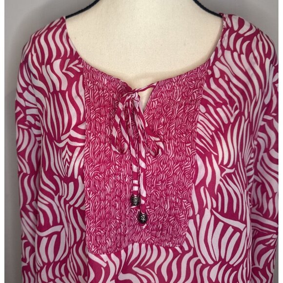 Susan Graver Pink White Polyester Semi Sheer Long Sleeve Top Blouse 2X - Picture 3 of 9